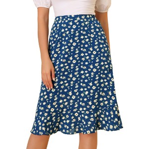 INSPIRE CHIC Women's Floral Ruffle Elastic High Waist Button Flowy Split Skirt - 1 of 4