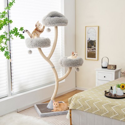 Gray 70'' Multi-Level Cat Tree Tower with Plush Perches and Sisal Posts