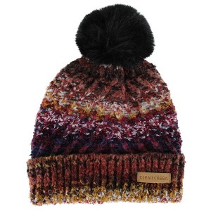 Clear Creek Women's Multi Color Knit Winter Beanie with Synthetic Fur Pom - 1 of 3
