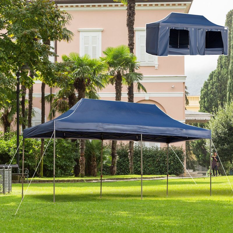 Outsunny 10' x 20' Heavy Duty Pop Up Canopy with 7 Removable Zippered Sidewall, Bottom Privacy Sidewall, Roller Bag, Upgraded Tube, Party Event for Patio Backyard Garden, 2 of 11