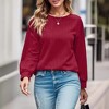 Women's Casual Crewneck Pleated Lantern Long Sleeve Pullover Sweater Loose Ribbed Knit Jumper Tops - 2 of 4