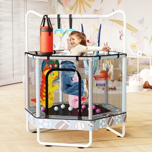 Hooseng 55" Hexagon Trampoline for Kids with Safety Enclosure Net, Indoor & Outdoor Toddler Trampoline with Adjustable Gymnastics Bar & Toys - 1 of 4