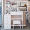 VYNXARIA 37"Middle Size Left Bedside Cabinet Vanity Table&Cushioned Stool,Extra Large Right sliding mirror,Suitable For Large Space,White - 2 of 4