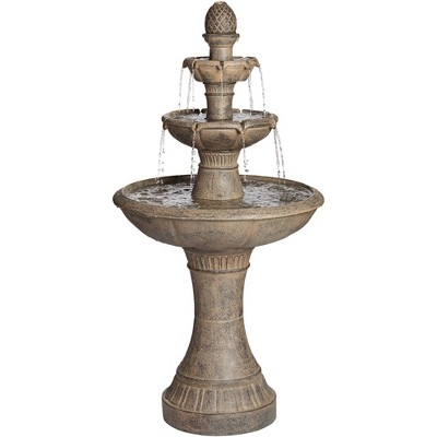 John Timberland Italian Style 3 Tier Outdoor Floor Water Fountain with Light LED 44" High Gray Faux Stone Garden Patio Backyard