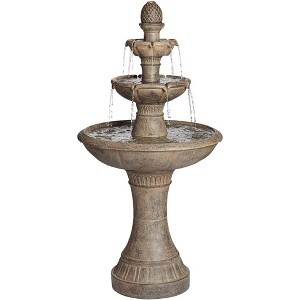 Louvre 44" High Large Italian Outdoor Decor Gray Faux Stone Floor Fountain with Light LED Waterfall 3-Tier Outside Garden Patio Yard - 1 of 4