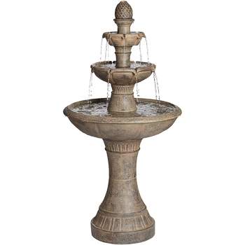 John Timberland Louvre Rustic 3 Tier Cascading Outdoor Floor Water Fountain with LED Light 44" for Yard Garden Patio Home Deck Porch Exterior Balcony