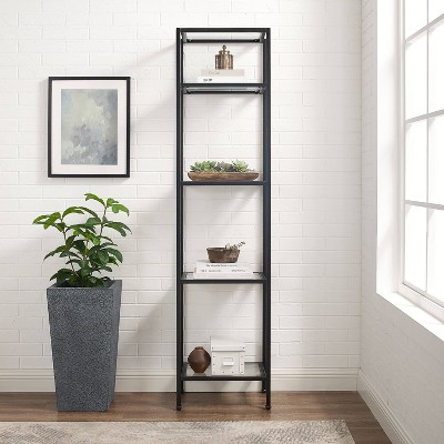 Sleek Aimee Narrow Oil-Rubbed Bronze Etagere with Tempered Glass Shelves