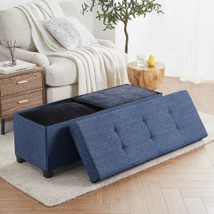 Ornavo Home Foldable Tufted 43 Inch Long Linen Bench Storage Ottoman with Legs for Bedroom, Entryway and Living Room - 1 of 4