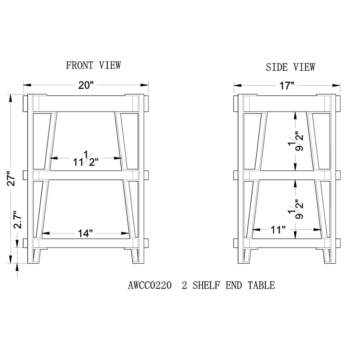 Alaterre Furniture 21" Ryegate Natural Brown Live Edge Solid Wood End Table: Metal Frame, Dual Shelves - thumbnail 6