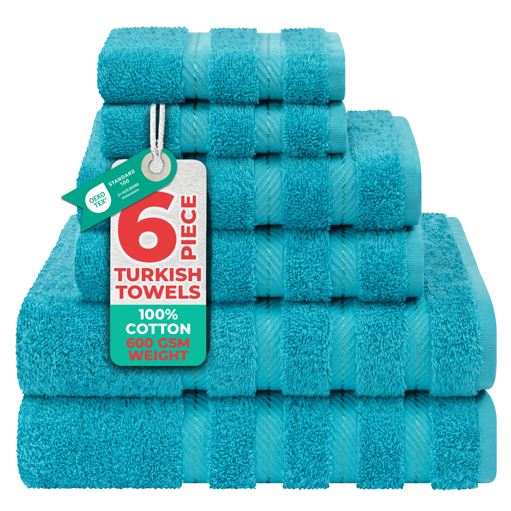 American Soft Linen 6 Piece Towel Set, 100% Cotton Bath Towels for Bathroom, Aqua Blue