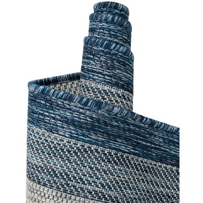 Blue Square Synthetic Flat Woven Outdoor Rug