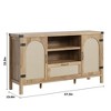 47.2" Rattan Sideboard Buffet Cabinet with Storage, Farmhouse Kitchen Buffet Cabinet with Drawer, Boho Wooden Coffee Bar Cabinet with Open Shelves - 2 of 4