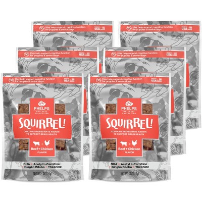 Phelps Wellness Collection Squirrel Attention Focusing Beef & Chicken Flavor Dog Treats 4.5 oz, 6 Pack