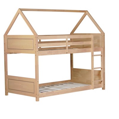 NicBex Twin Over Twin Bunk Bed with Ladder and Safety Guardrail,Twin Loft Bed with Headboards and Footboards,Rubber Wood Bunk Beds for Bedroom