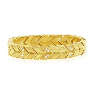 Metallo Stainless Steel, Polished & Matte CZ Chevron Design Bracelet - Gold Plated - Gold - 8.5 Inch - 1 of 4