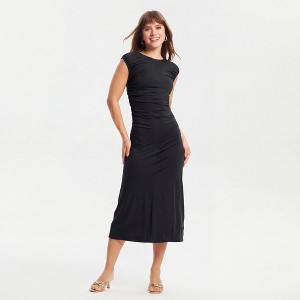 target ruched black dress Women's Cap Sleeve Ruched Waist Midi Dress