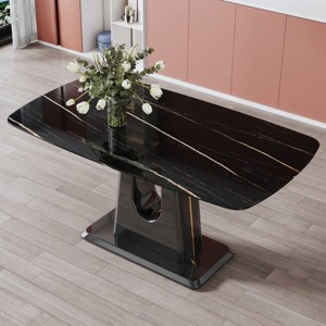 4-6 Seater Imitation Marble Kitchen Table,Table With Glass Tabletop And U Shaped MDF Legs,Rectangular Large Dining Table-Cuddlewood - 1 of 4