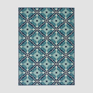 5'3" x 7' Morocco Trellis Outdoor Rug Ivory/Blue - Christopher Knight Home - 1 of 4