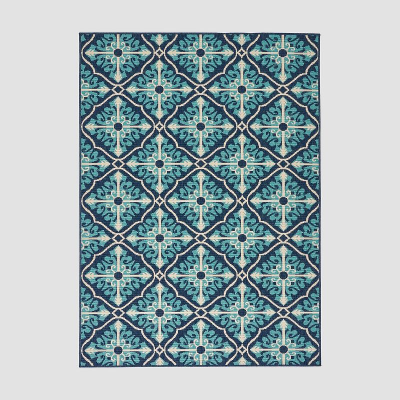 5'3" x 7' Morocco Trellis Outdoor Rug Ivory/Blue - Christopher Knight Home, 1 of 7