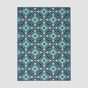 5'3" x 7' Morocco Trellis Outdoor Rug Ivory/Blue - Christopher Knight Home