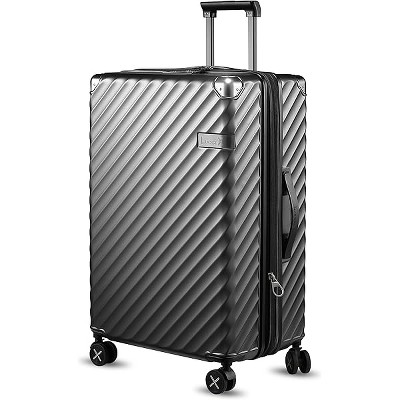 LUGGEX Luggage with Spinner Wheels, Polycarbonate Expandable Hard Shell Suitcase, Checked Large 27 Inch, Charcoal Metallic