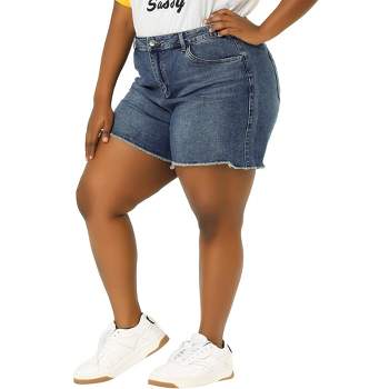 Agnes Orinda Women's Plus Size Raw Hem Slash Pocket Casual Denim Shorts
