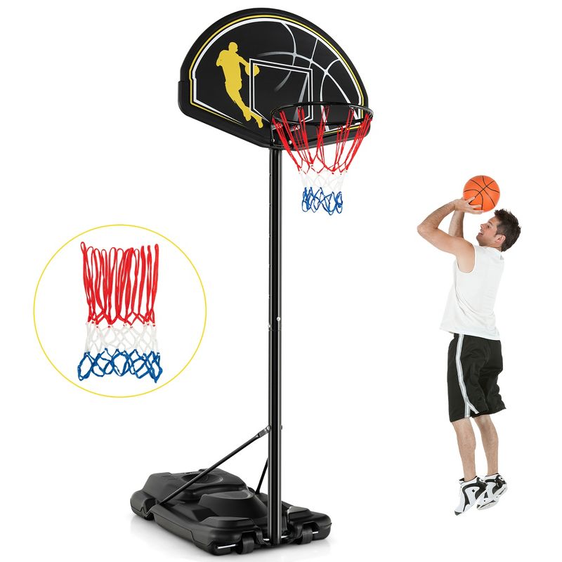 Costway 4.25-10FT Portable Adjustable Basketball Goal Hoop System with 2 Nets Fillable Base, 1 of 11