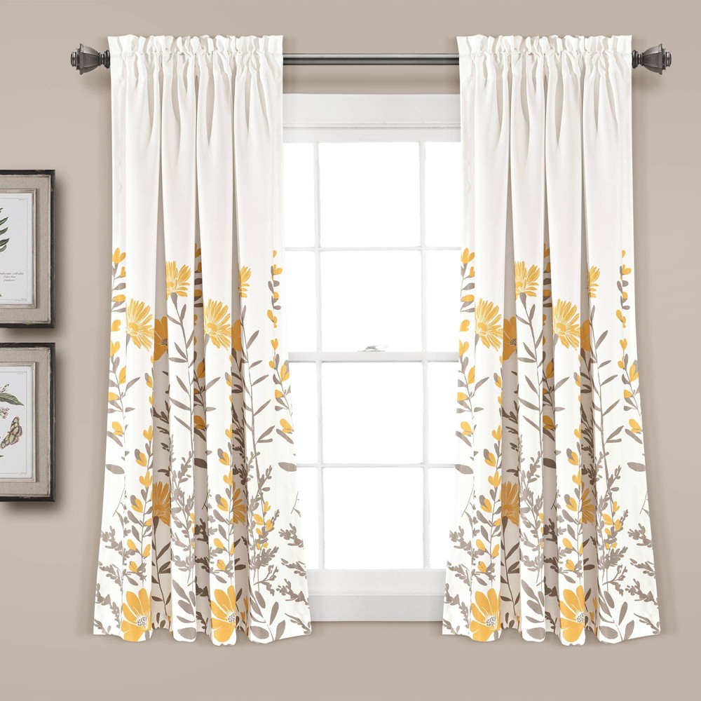 Photos - Curtains & Drapes Set of 2  Aprile Light Filtering Window Curtain Panels Yellow/Gra(63"x52")