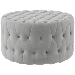 Round Ottoman Coffee Table with Velvet-feel Upholstery, Button Tufted Design and Padded Seat - 1 of 4