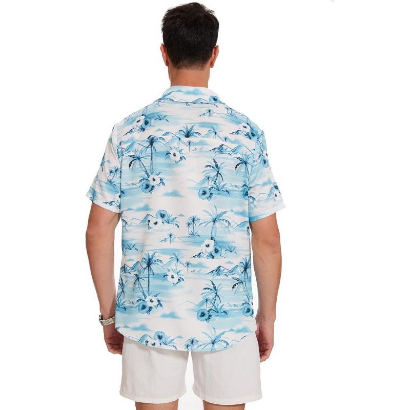 Men's Hawaiian Shirt Short Sleeve Linen Button Down Shirts Casual Floral Printed Beach Shirts with Pocket, 4 of 8