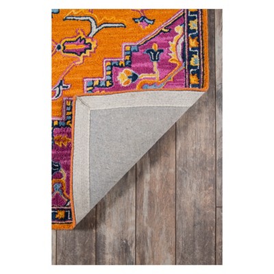 Handmade Blue and Orange Medallion Wool Tufted Rug, 2 ft x 3 ft