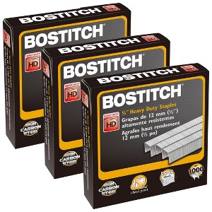 Bostitch Premium Heavy Duty Staples, 1/2", 1000 Per Pack, 3 Packs - 1 of 4
