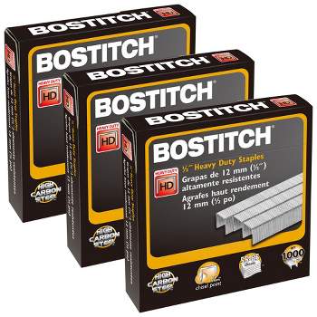 Bostitch Premium Heavy Duty Staples, 1/2", 1000 Per Pack, 3 Packs