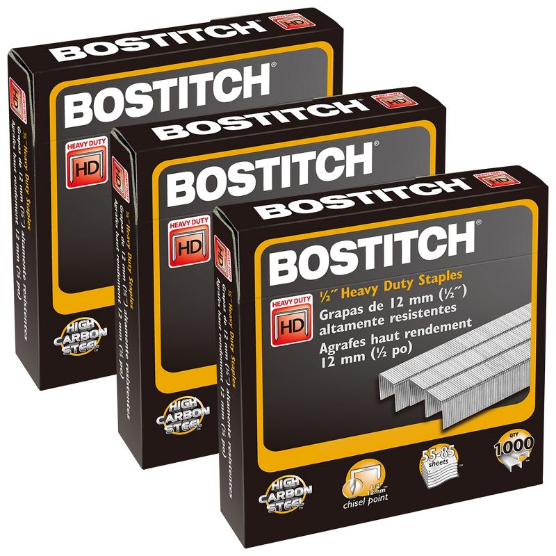 Bostitch Premium Heavy Duty Staples, 1/2", 1000 Per Pack, 3 Packs, 1 of 5