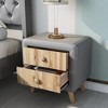 Upholstered Wooden Nightstand With 2 Drawers Night Stand Storage Cabinets With Handles Rubber Wood Legs Bedside Table - 2 of 4