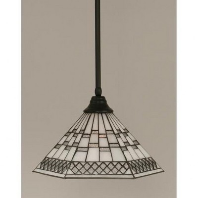 Toltec Lighting Any 1 - Light Pendant in  Matte Black with 16" Pewter Art Glass Shade