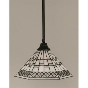 Toltec Lighting Any 1 - Light Pendant in  Matte Black with 16" Pewter Art Glass Shade - 1 of 1