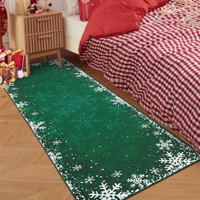 Christmas Snowflake Area Rug, Indoor Floor Carpet Washable with Non Slip Backing, Low Pile Stain Resistant Floor Mat for Living Room, Nursery