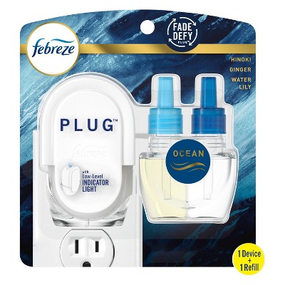 Febreze Origins Fade Defy Plug Air Freshener & Odor Eliminator, Ocean, Starter Kit & Oil Refill - 0.87 fl Oz