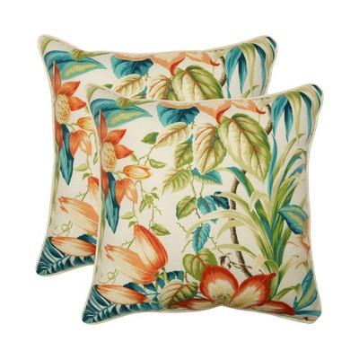 Botanical Glow Outdoor 2pc Throw Pillow Set - Blue - Pillow Perfect