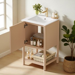 Mshliw 20" French Style Bathroom Vanity with Ceramic Sink, Freestanding Single Vanity with Soft-Close Door for Modern Bathroom - 1 of 4