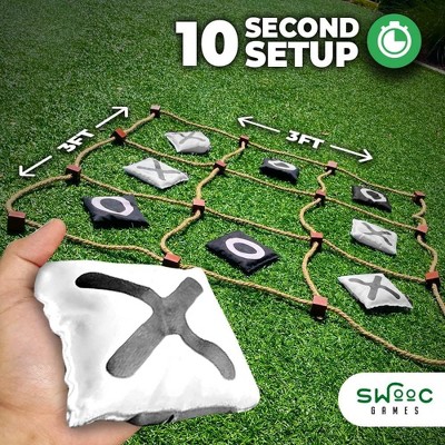 SWOOC Games - Giant Tic Tac Toe Outdoor Game | 3ft x 3ft | Instant Setup, No Assembly | Bean Bag Toss Outdoor Games For Kids 8-12 | Giant Yard Games