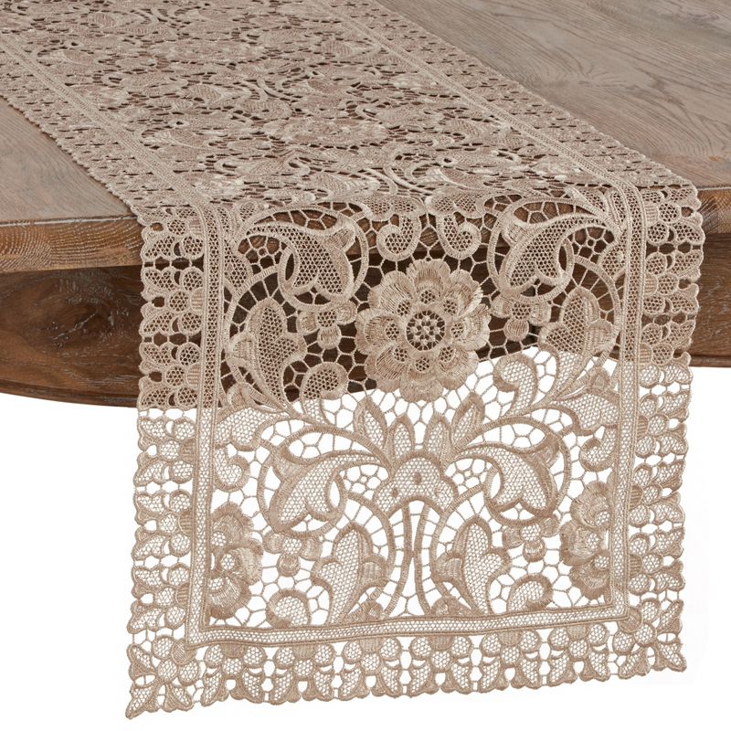 Saro Lifestyle All Over Venice Lace Runner, Ecru, 15" x 66", 1 of 4