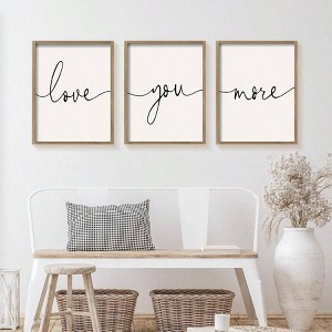 Love You More Sign Set of 3 Framed Above Bed Wall Decor Farmhouse Bedroom Decor Wood Art Rustic Master Bedroom - 1 of 4