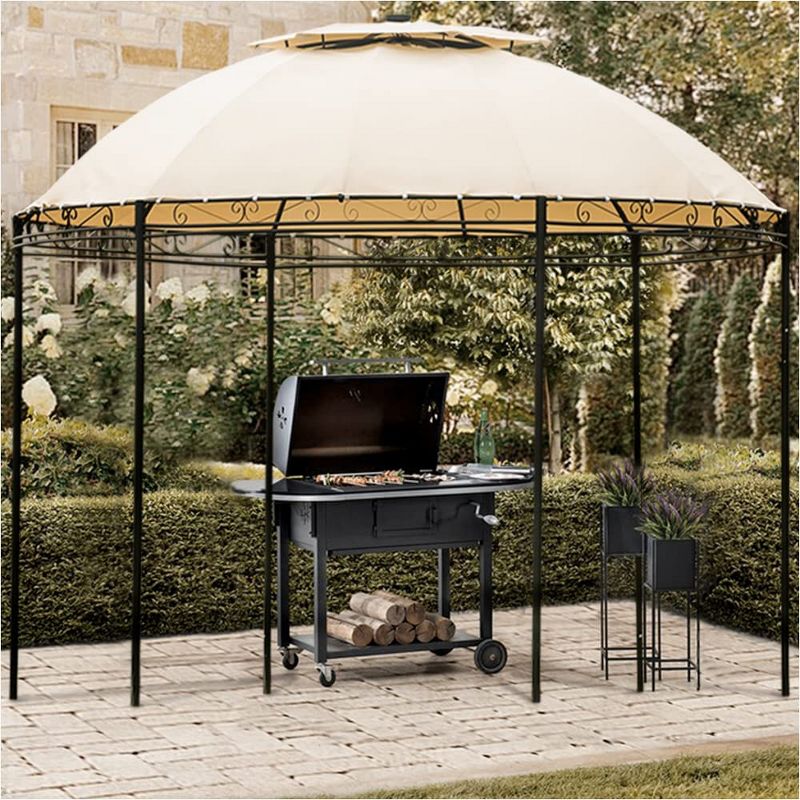 SUGIFT Outdoor Gazebo Steel Fabric Round Soft Top Gazebo with Removable Curtains, 4 of 8