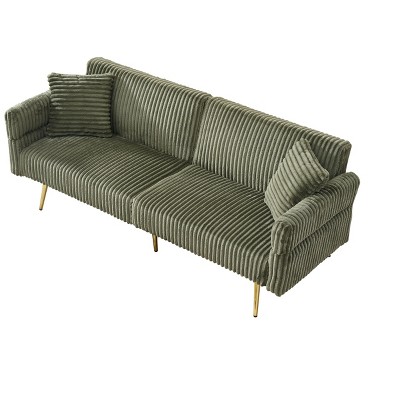 NicBex 79 Inch Corduroy Convertible Sofa Bed with Folding Armrests for Office,Living Room,Apartment,Green