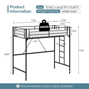 VINGLI Tall Loft Bed with Flat Ladder Rung for Kids Teens Adults Heavy Duty Metal Single Bed with Safety Guard Rails for Small Space, Black - 1 of 4