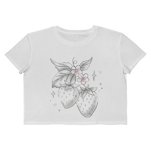 Rerun Island Women's Strawberries Gradient Outline Short Sleeve Graphic Cotton Cropped Loose T-shirt - Bright White S - 1 of 4