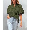 Women's Embroidered Eyelet Puff Sleeve Shirt, Hollow - Out V - Neck Casual T - Shirt - 3 of 4