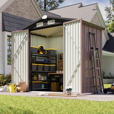 Aoxun 6x4 FT Metal Storage Shed Lockable Outdoor Tool & Bike Shed with Sloped Roof for Backyard, Patio, Poolside (Brown)